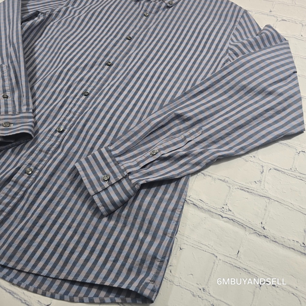 Michael Kors Mens Slim Fit Gingham Button Down Shirt Blue Grey CS04CK87VC Large - Picture 11 of 12